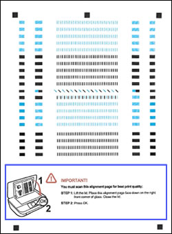 Example alignment page with instructions to finish by scanning the page