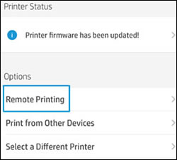 Remote Printing service in the HP Smart app