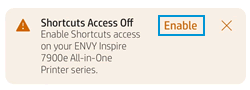Clicking enable on the Shortcut Access prompt