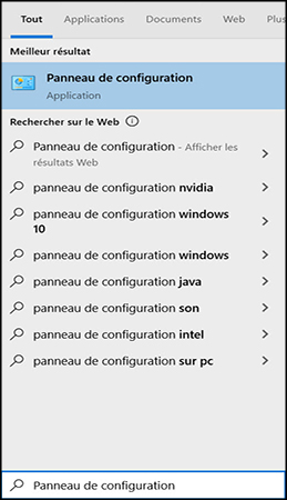 Ouverture du Panneau de configuration