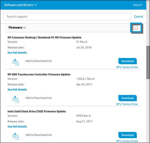 Example of Firmware update options