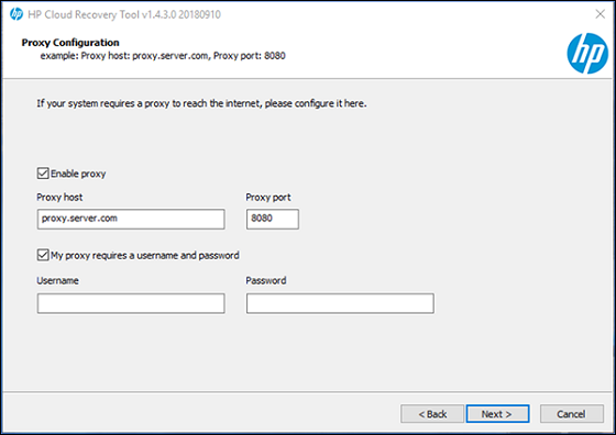 Proxy Configuration screen with Next highlighted