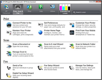 HP Printer Assistant home page