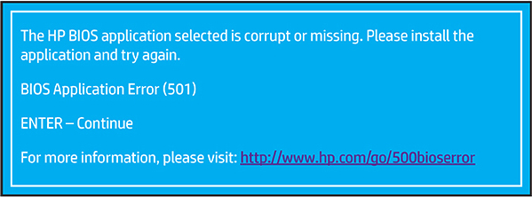 מחשבים של HP - שגיאת 500, 501 או 502 מוצגת על מסך שחור | התמיכה של HP®