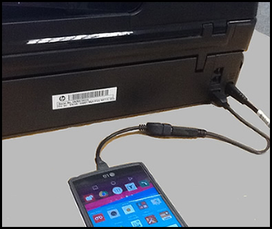 Printer connected to device with a USB OTG cable