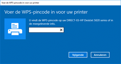 Het bericht 'Voer de WPS-pincode voor uw printer in' in Windows 10