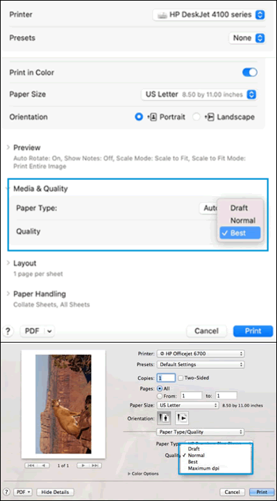 Selecting print quality