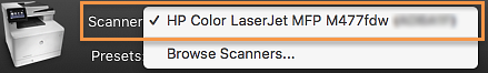 Select the printer from the Scanner drop-down list