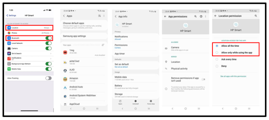 Turning on Location and Bluetooth