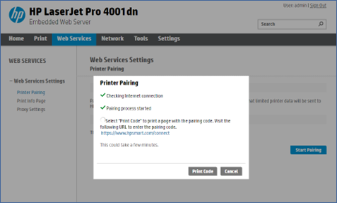 Printer Pairing dialog