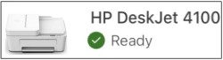 Example of printer with a green ready icon in the HP Smart app