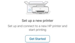 Tapping Get Started in the HP Smart app