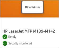 Example of tapping Hide Printer in HP Smart