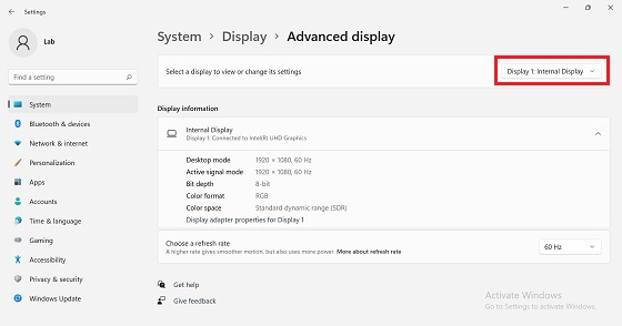 Choose a display to adjust