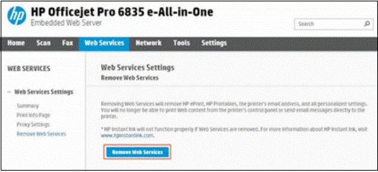 HP printers - Managing the printer internet connection (Web 
