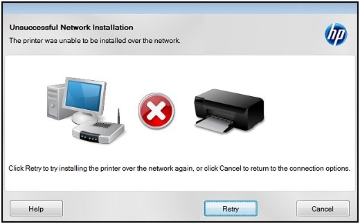 An Unsuccessful Network Installation error window