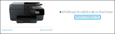 Location of printer email address on HP Smart website