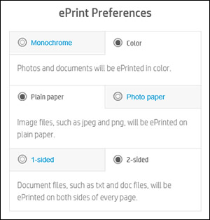 Example of ePrint Preferences