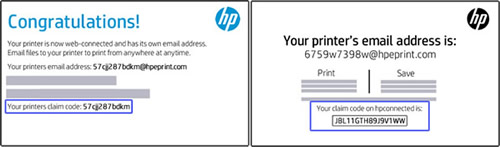 Example information page printouts with a claim code listed