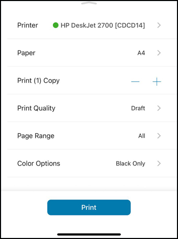 Print settings in HP Smart (iOS)