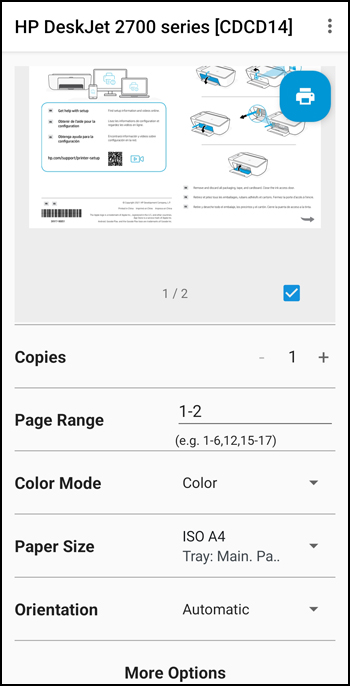 Print settings in HP Smart (Android)