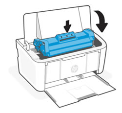 Aligning the cartridge with the tracks inside the printer