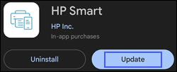 Clicking Update on the HP Smart app in the Google Play Store