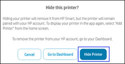 Clicking Hide Printer