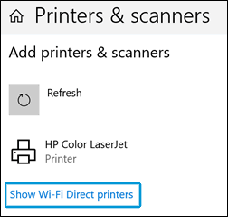 Clicking Show Wi-Fi Direct printers