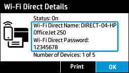 Viewing the Wi-Fi Direct details menu