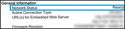 Under the General Information section, the Network Status displaying as Ready