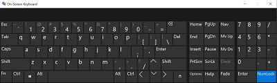 On-screen keyboard with NumLock selected