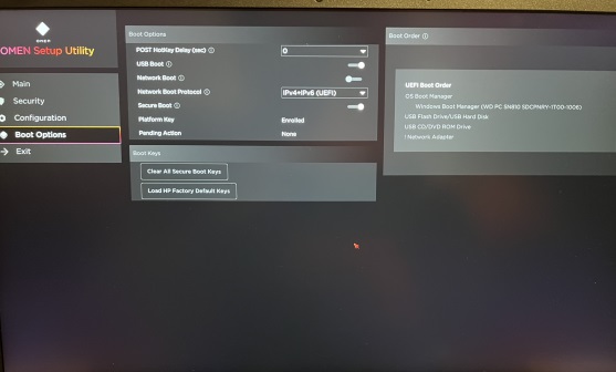 Boot options settings (notebooks)