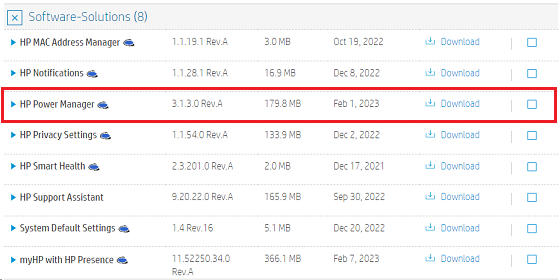 Software Solutions list on HP Support