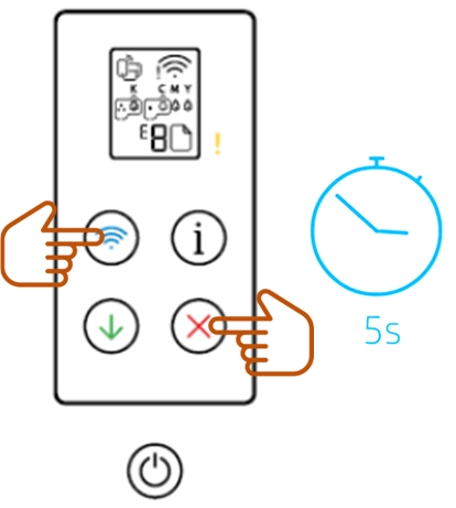 Pressing the Wireless and Cancel buttons for 5 seconds