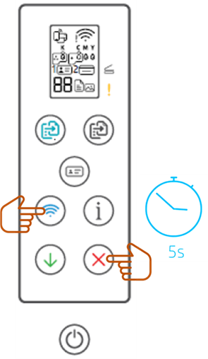 Pressing the Wireless and Cancel buttons for 5 seconds