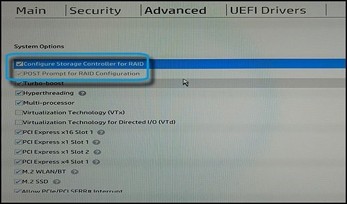 Select Configure Storage Controller for RAID