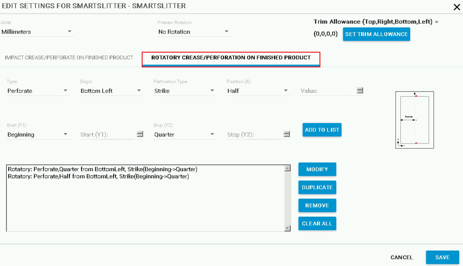 Examples of SmartSlitter settings in UBM | HP® Customer Support