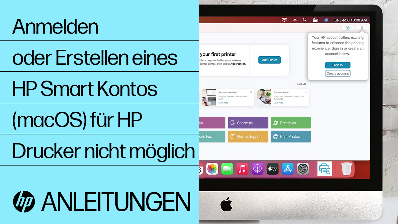 HP Drucker – Anmelden oder Erstellen eines HP Smart-Kontos nicht