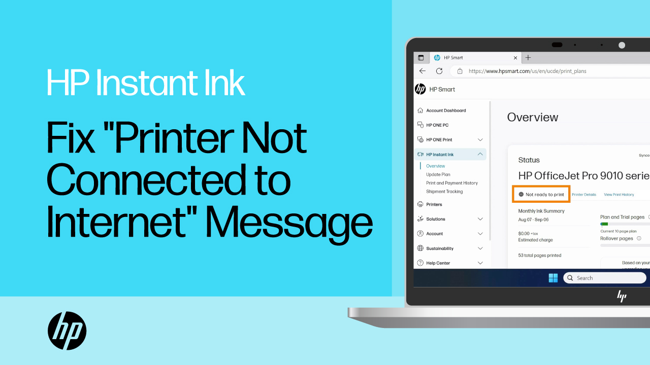 How do i fix a printer not connected to the internet message hp support