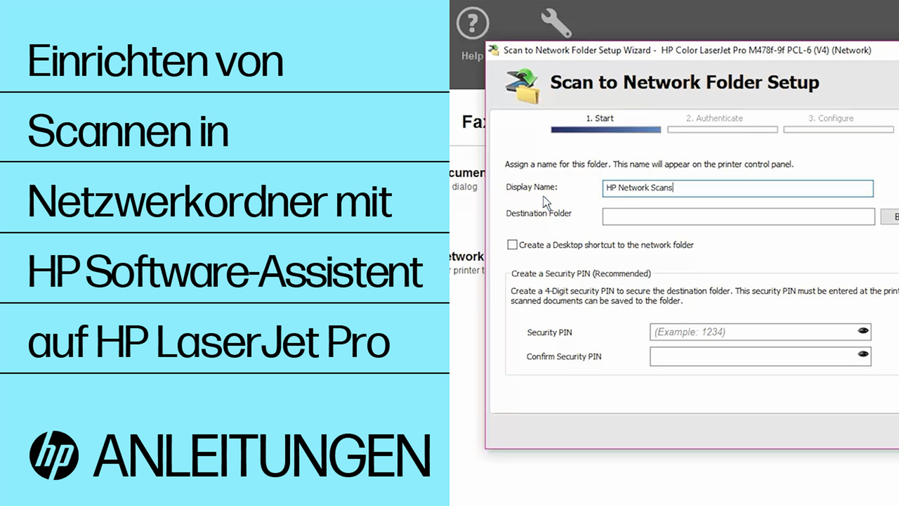 HP LaserJet Pro MFP – Einrichten der Funktion Scannen in Netzwerkordner ...